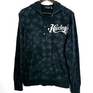 Hurley Men's Small  Black Casual Pullover Long Sleeve Logo Cotton Shirt Hoodie